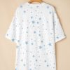 Stylish Sky Blue Stars Print Drop Shoulder Oversized T-Shirt with Slits - Image 10