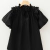 Women's Black Ruffled Puff Short Sleeve Loose Blouse - Casual Summer Top - Image 8
