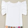 Women's Elegant White Floral Crochet Patched Ruffled Sleeve Blouse - Image 5