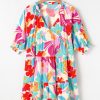 Women's Rose Red Floral Bubble Sleeve V Neck Tiered Ruffle Babydoll Dress for Summer Vacations - Image 14