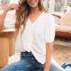 Women's Elegant White Lace Puff Sleeve V Neck Button Up Blouse - Image 6
