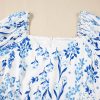 Plus Size Sky Blue Floral Print Sweetheart Neck Midi Dress for Women - Image 14