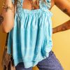 Women's Sky Blue Tribal Pattern Ruffled Tank Top - Bohemian Style - Image 6