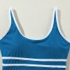 Women's Dark Blue Colorblock U Neck One Piece Swimwear with Contrast Trim - Image 11