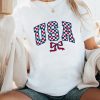 Women's White Checkered USA Graphic Casual Tee for Independence Day - Image 8