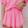 Women's Pink Contrast Bow Trim Pearl Puff Sleeve Blouse and Skort 2-Piece Set - Image 3
