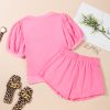 Women's Pink Contrast Bow Trim Pearl Puff Sleeve Blouse and Skort 2-Piece Set - Image 7