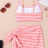 Women's Pink Gingham 3-Piece High Waist Bikini Set with Sarong - Image 10