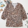 Women's Apricot Leopard V Neck Half Sleeve Blouse - Trendy Casual Top - Image 4