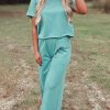 Women's Mint Green Raglan Short Sleeve Tee and High Waist Wide Leg Pants Set - Image 7