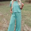 Women's Mint Green Raglan Short Sleeve Tee and High Waist Wide Leg Pants Set - Image 6