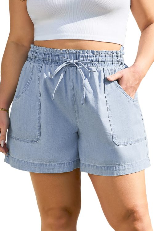 Women's Beau Blue Plus Size High Waist Denim Shorts with Pockets