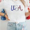Women's White Sequin USA Graphic Crew Neck Tee - Patriotic Summer Top - Image 6