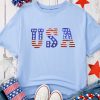 Women's Myosotis USA Patched Drop Sleeve Crewneck T-Shirt - Casual Patriotic Style - Image 2