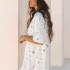 Stylish Sky Blue Stars Print Drop Shoulder Oversized T-Shirt with Slits - Image 3