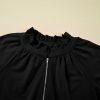 Chic Women's Black Half Zip Puff Sleeve Top and Ruffled Shorts Set - Image 11