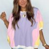 Women's Purple Color Block Oversized Half Sleeve T-Shirt with Pocket - Image 5