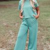 Women's Mint Green Raglan Short Sleeve Tee and High Waist Wide Leg Pants Set - Image 4
