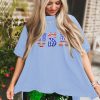 Women's Myosotis USA Patched Drop Sleeve Crewneck T-Shirt - Casual Patriotic Style - Image 6