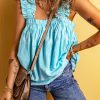 Women's Sky Blue Tribal Pattern Ruffled Tank Top - Bohemian Style - Image 5
