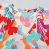 Women's Rose Red Floral Bubble Sleeve V Neck Tiered Ruffle Babydoll Dress for Summer Vacations - Image 16