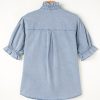 Women's Beau Blue Ruffle Short Puff Sleeve Chambray Shirt - Vintage Style - Image 11