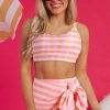Women's Pink Gingham 3-Piece High Waist Bikini Set with Sarong - Image 3