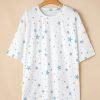 Stylish Sky Blue Stars Print Drop Shoulder Oversized T-Shirt with Slits - Image 9