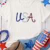 Women's White Sequin USA Graphic Crew Neck Tee - Patriotic Summer Top - Image 2