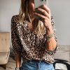 Women's Apricot Leopard V Neck Half Sleeve Blouse - Trendy Casual Top - Image 3