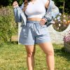 Women's Beau Blue Plus Size High Waist Denim Shorts with Pockets - Image 6