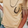 Women's Apricot RODEO Horseshoe Embroidered Patch Pocket T-Shirt - Image 6