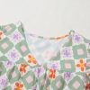 Women's Green Geometric Floral Print Layered Flutter Sleeve V Neck Blouse with Ric Rac Trim - Image 10