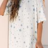 Stylish Sky Blue Stars Print Drop Shoulder Oversized T-Shirt with Slits - Image 8