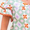 Women's Green Geometric Floral Print Layered Flutter Sleeve V Neck Blouse with Ric Rac Trim - Image 7