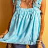 Women's Sky Blue Tribal Pattern Ruffled Tank Top - Bohemian Style - Image 2