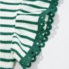 Women's Green Stripe Ruffle Short Sleeves Crewneck Top with Scallop Lace Trim - Image 10