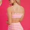 Women's Pink Gingham 3-Piece High Waist Bikini Set with Sarong - Image 6
