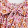 Women's Pink Floral Ruffle Midi Dress with Square Neckline and Knotted Back - Image 13