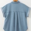 Women's Dusk Blue Folded Short Sleeve Denim Shirt with Patched Pocket - Image 8