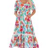 Women's Rose Red Floral Knot Puff Sleeve V Neck Buttoned Front Split Lace Maxi Dress - Image 25