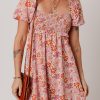 Women's Pink Floral Ruffle Midi Dress with Square Neckline and Knotted Back - Image 5