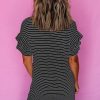 Women's Black Stripe Ruffled Short Sleeve Crew Neck T-Shirt Mini Dress - Image 3