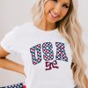 Women's White Checkered USA Graphic Casual Tee for Independence Day - Image 6