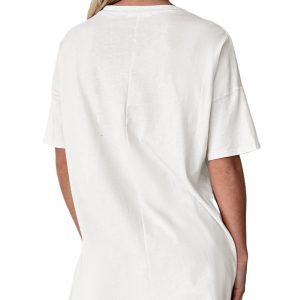 Women's White HOWDY Stars Print Crew Neck Loose Fit T-Shirt for Casual Style