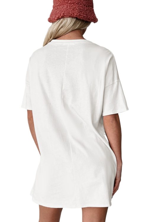 Women's White HOWDY Stars Print Crew Neck Loose Fit T-Shirt for Casual Style