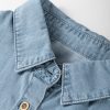 Women's Dusk Blue Folded Short Sleeve Denim Shirt with Patched Pocket - Image 9