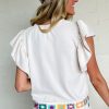 Women's Elegant White Floral Crochet Patched Ruffled Sleeve Blouse - Image 2