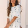 Stylish Sky Blue Stars Print Drop Shoulder Oversized T-Shirt with Slits - Image 4