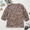 Women's Apricot Leopard V Neck Half Sleeve Blouse - Trendy Casual Top - Image 6